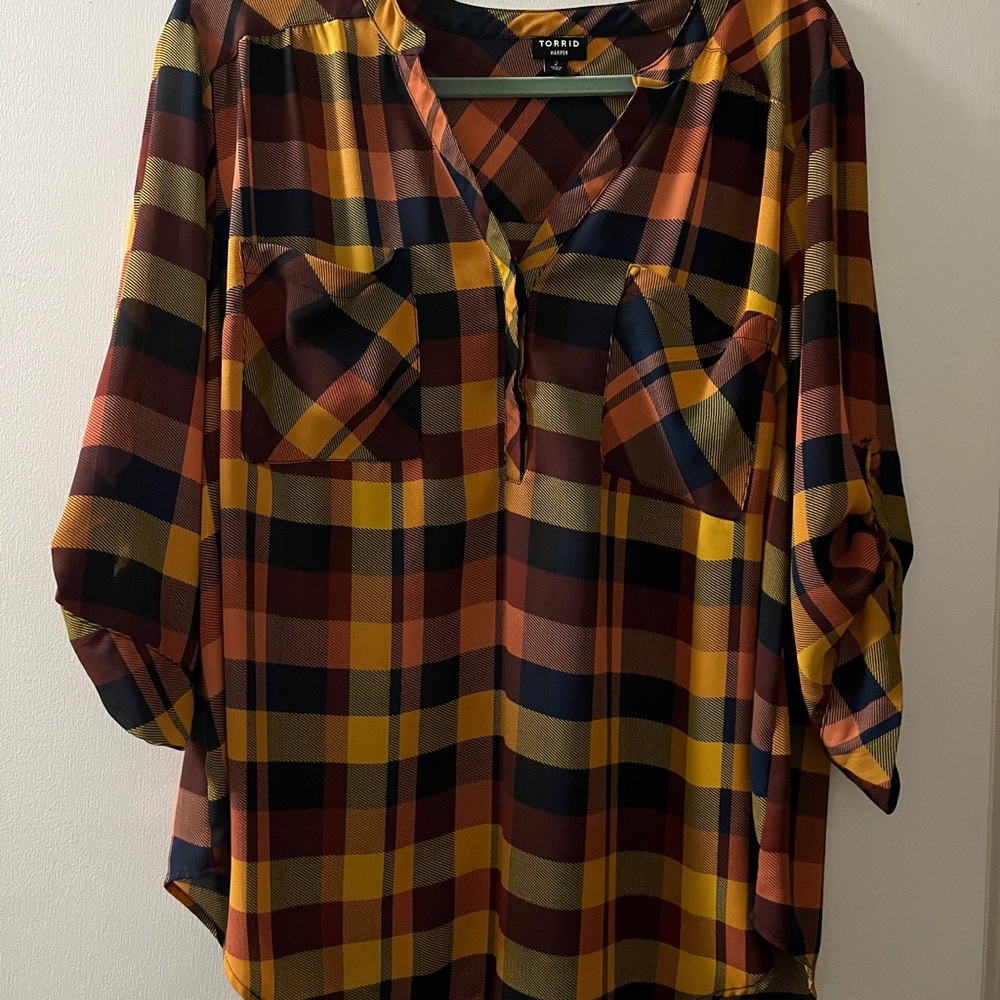 Torrid Women's Harper 3/4 sleeve Plaid Top - Multicolor